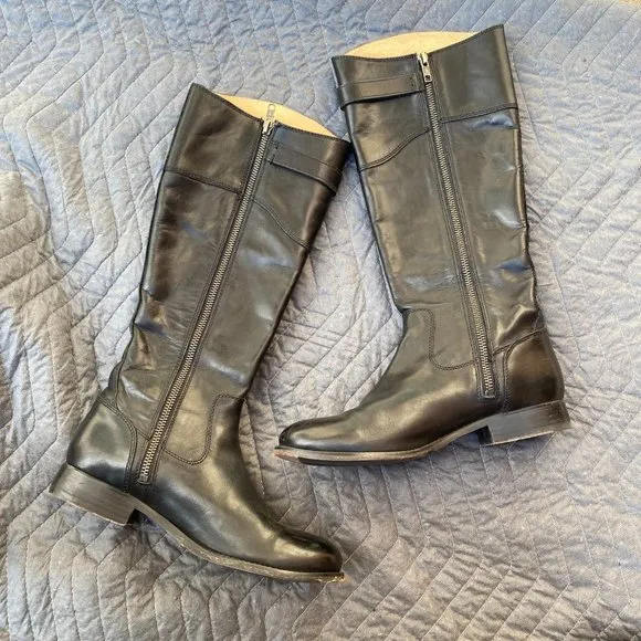 Frye Molly Knee High Extra Wide Calf Riding Boot Black Leather