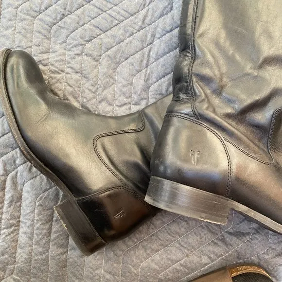 Frye Molly Knee High Extra Wide Calf Riding Boot Black Leather