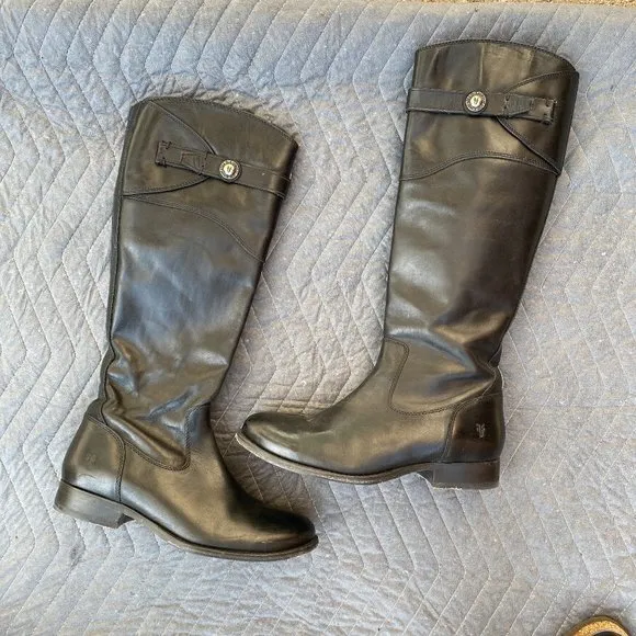 Frye Molly Knee High Extra Wide Calf Riding Boot Black Leather