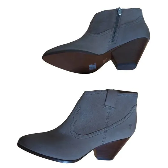 Frye Reina Leather Bootie Boots Pointed Stacked Heel 8.5M New