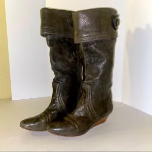 FRYE Sam Button mid calf length wedge boots 5.5
