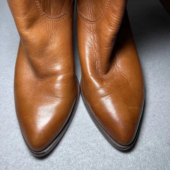 Frye Slouch Boot Lila Size 6 Saddle Brown Stacked Cone Heel Knee Pointed Toe
