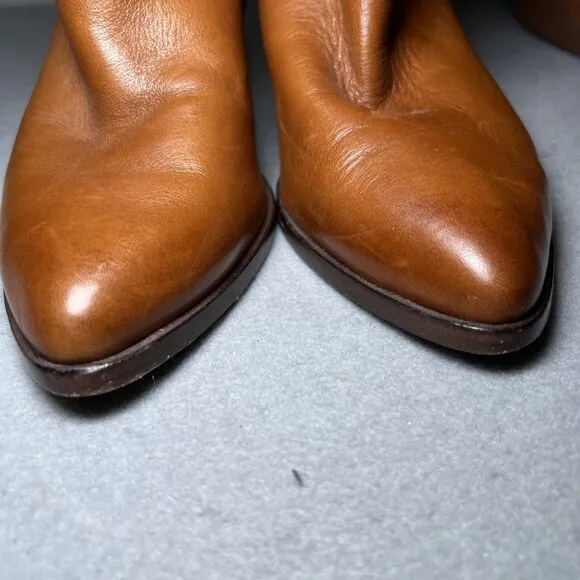 Frye Slouch Boot Lila Size 6 Saddle Brown Stacked Cone Heel Knee Pointed Toe