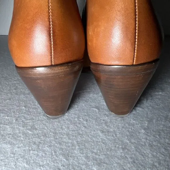 Frye Slouch Boot Lila Size 6 Saddle Brown Stacked Cone Heel Knee Pointed Toe