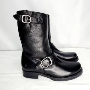 Frye Veronica Shortie Black Soft Tumbled Leather Women's  Moto Boots Size 6 NEW