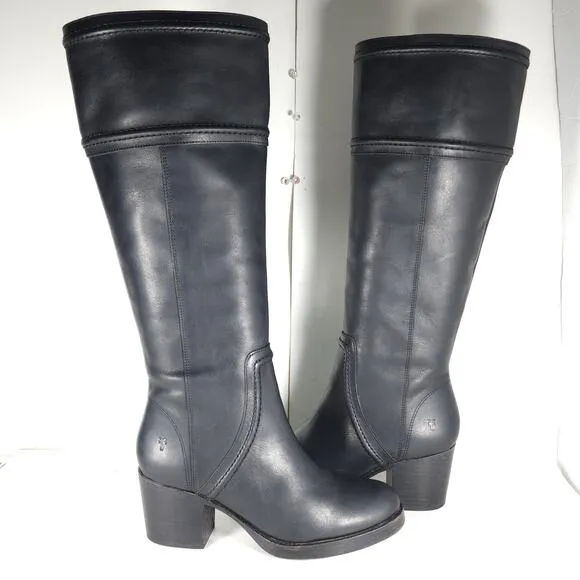 Frye Women's Jean US9B Black Wide Extended Calf Pull On Knee High Riding Boots