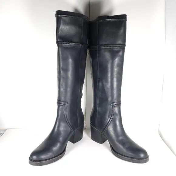Frye Women's Jean US9B Black Wide Extended Calf Pull On Knee High Riding Boots