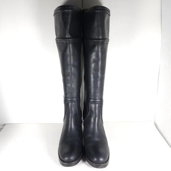 Frye Women's Jean US9B Black Wide Extended Calf Pull On Knee High Riding Boots