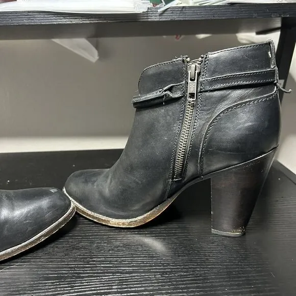 Frye Jenny Seam Ankle Boots Booties Black Stacked Heels Zip Buckle Women's Sz 10