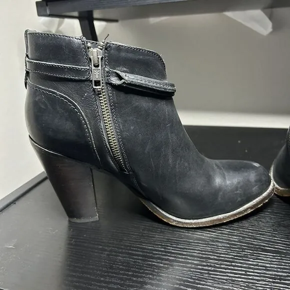 Frye Jenny Seam Ankle Boots Booties Black Stacked Heels Zip Buckle Women's Sz 10