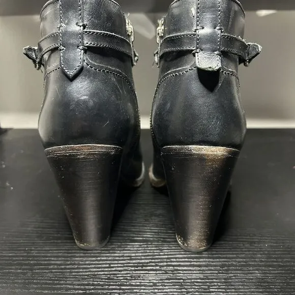 Frye Jenny Seam Ankle Boots Booties Black Stacked Heels Zip Buckle Women's Sz 10