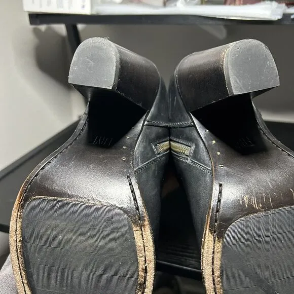 Frye Jenny Seam Ankle Boots Booties Black Stacked Heels Zip Buckle Women's Sz 10