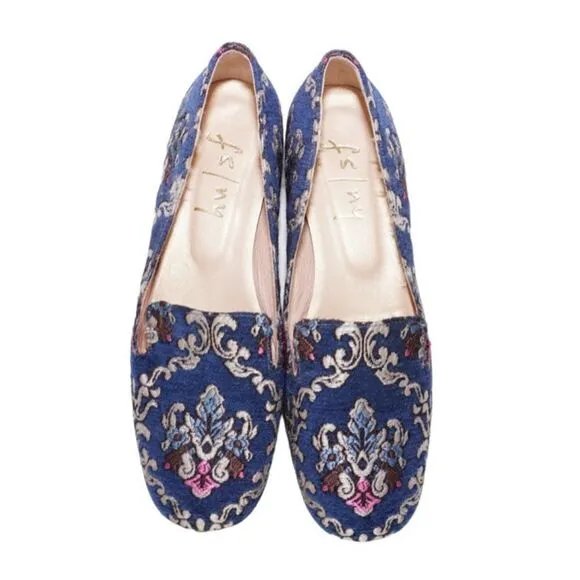 FS/NY French Sole Navy Embroidered Loafers, Size 7.5