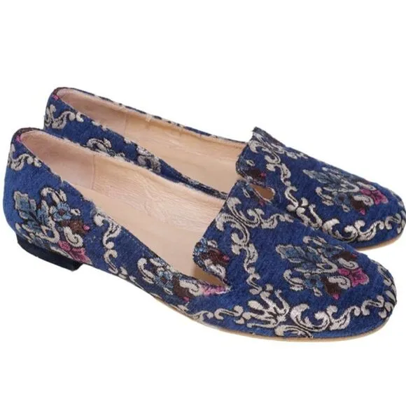 FS/NY French Sole Navy Embroidered Loafers, Size 7.5