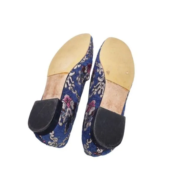 FS/NY French Sole Navy Embroidered Loafers, Size 7.5