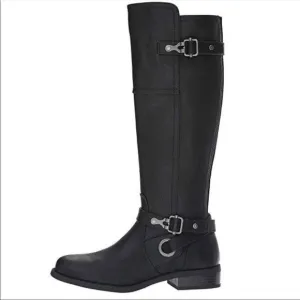G by Guess Black Ridding Boots Wide Calf Harvest Buckle Edgy Rocker Equestrian
