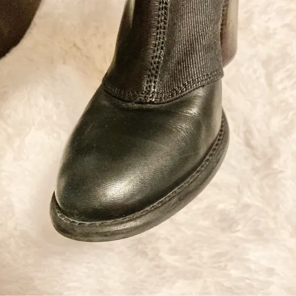 G Star Raw Womens 6/37 Black Leather Denim Block Stacked 3.5” Heel Bootie Boot