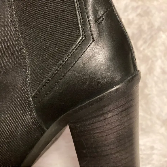 G Star Raw Womens 6/37 Black Leather Denim Block Stacked 3.5” Heel Bootie Boot