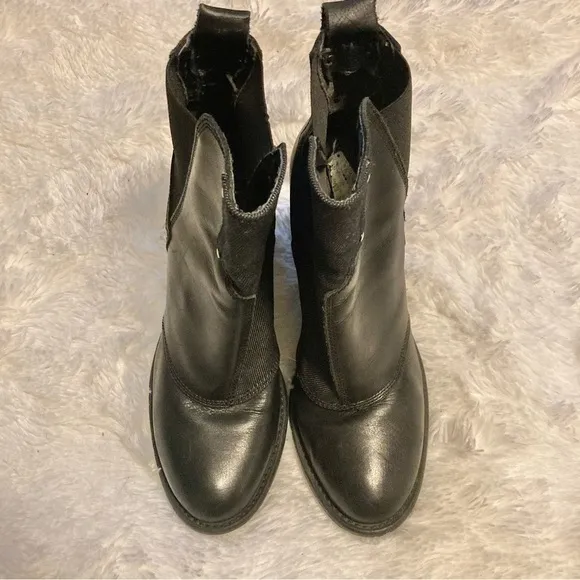 G Star Raw Womens 6/37 Black Leather Denim Block Stacked 3.5” Heel Bootie Boot