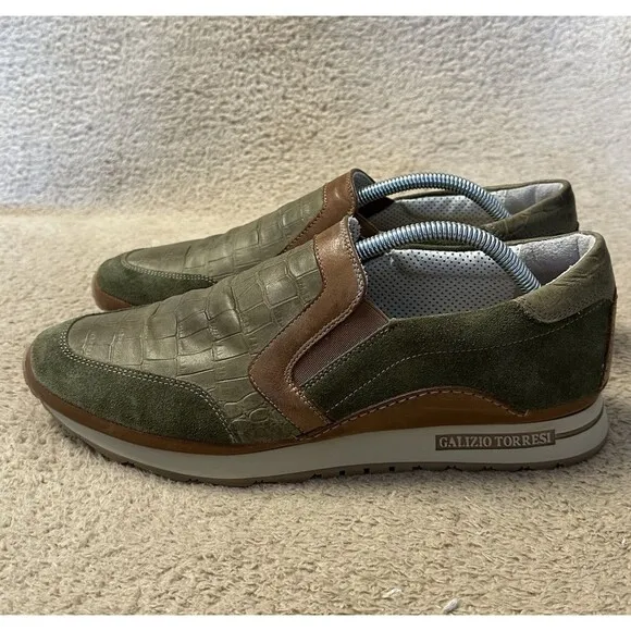 Galizio Torresi Shoes Green Brown Leather Oxford Slip-On Made In Italy Men’s 10