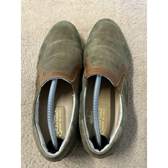 Galizio Torresi Shoes Green Brown Leather Oxford Slip-On Made In Italy Men’s 10