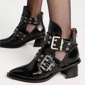 GANNI Black Chunky Buckle Open Cut Boots