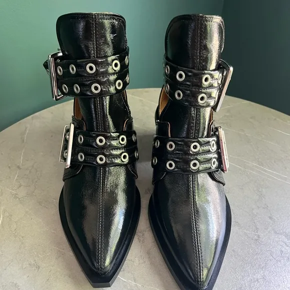 GANNI Black Chunky Buckle Open Cut Boots