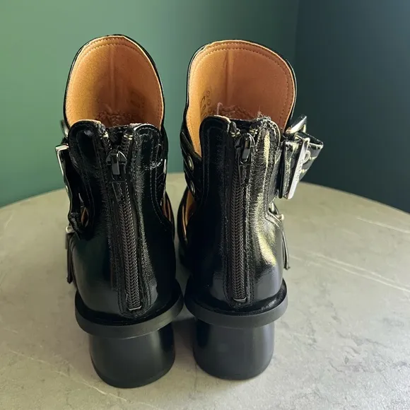 GANNI Black Chunky Buckle Open Cut Boots