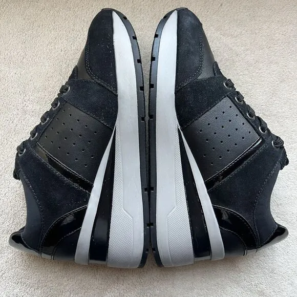 Geox Respira Zosma Black Leather Fashion Sneakers Women’s US 7 Hidden Wedge Heel