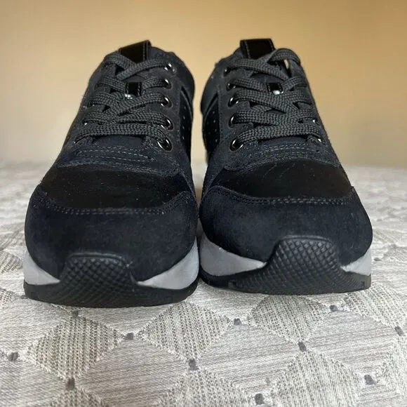 Geox Respira Zosma Black Leather Fashion Sneakers Women’s US 7 Hidden Wedge Heel