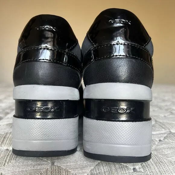 Geox Respira Zosma Black Leather Fashion Sneakers Women’s US 7 Hidden Wedge Heel