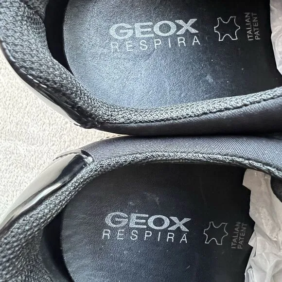 Geox Respira Zosma Black Leather Fashion Sneakers Women’s US 7 Hidden Wedge Heel