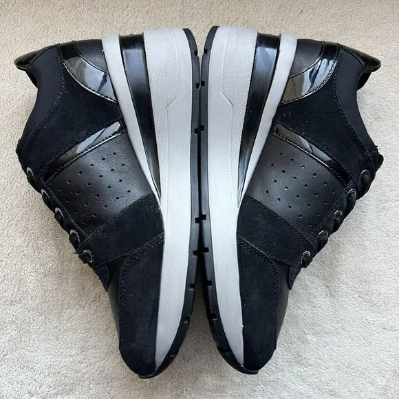 Geox Respira Zosma Black Leather Fashion Sneakers Women’s US 7 Hidden Wedge Heel