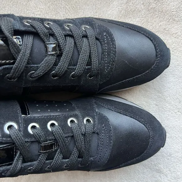 Geox Respira Zosma Black Leather Fashion Sneakers Women’s US 7 Hidden Wedge Heel