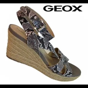 Geox Taupe snakeskin leather wedge espadrilles 39