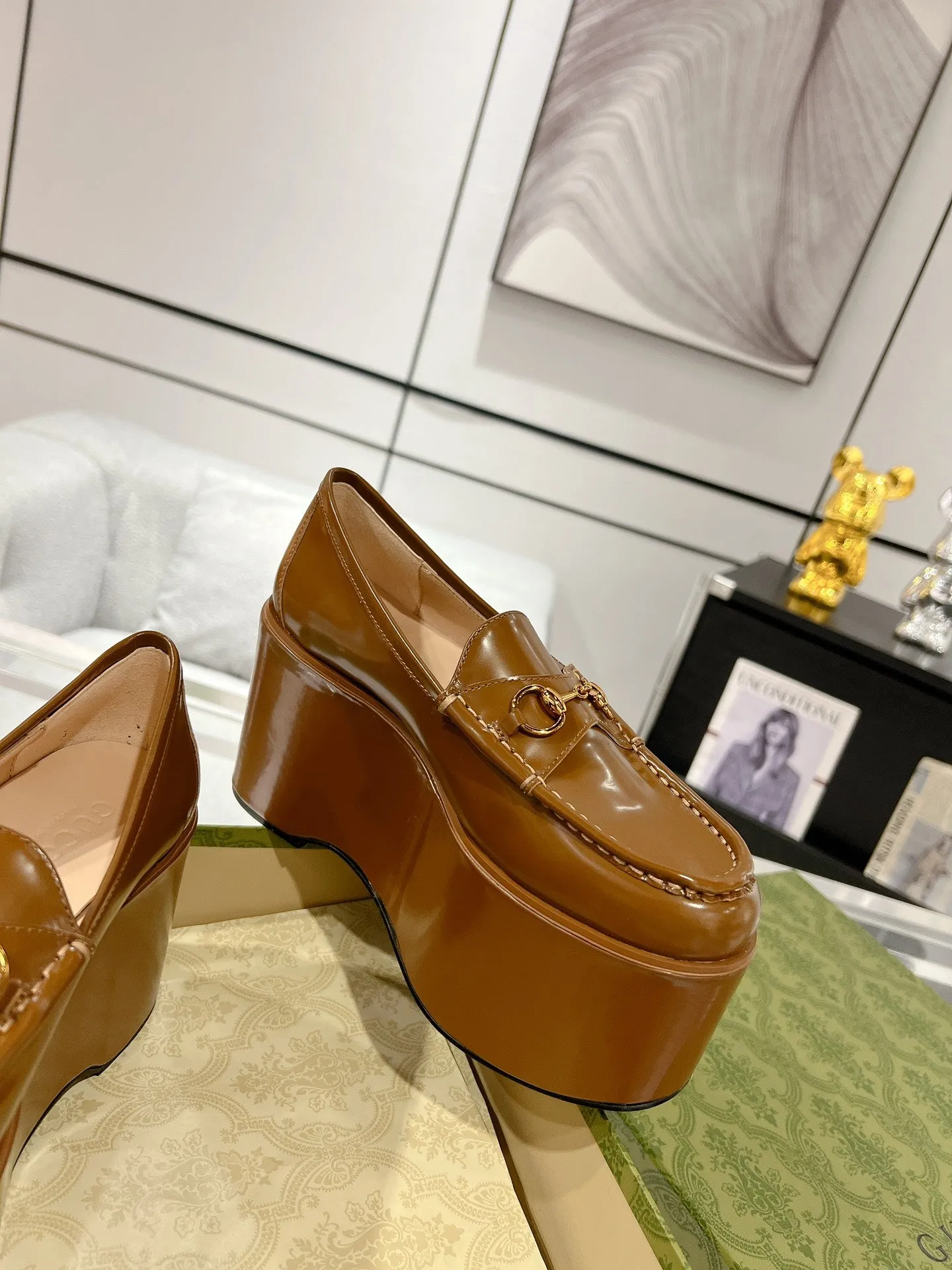 GG HORSEBIT PLATFORM LOAFER GLOSSY COPPER CALFSKIN