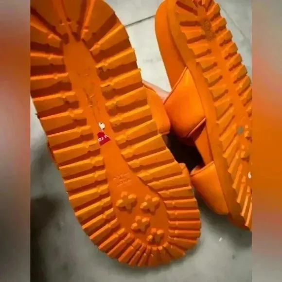 GIA X Pernille Teisbaek Shoe Size 39 Orange Leather Velcro Double‎ Strap Sandals