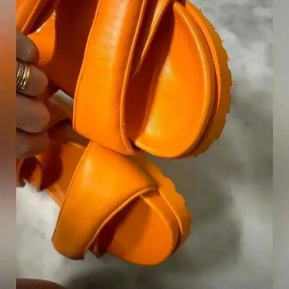 GIA X Pernille Teisbaek Shoe Size 39 Orange Leather Velcro Double‎ Strap Sandals