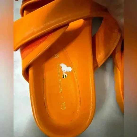 GIA X Pernille Teisbaek Shoe Size 39 Orange Leather Velcro Double‎ Strap Sandals