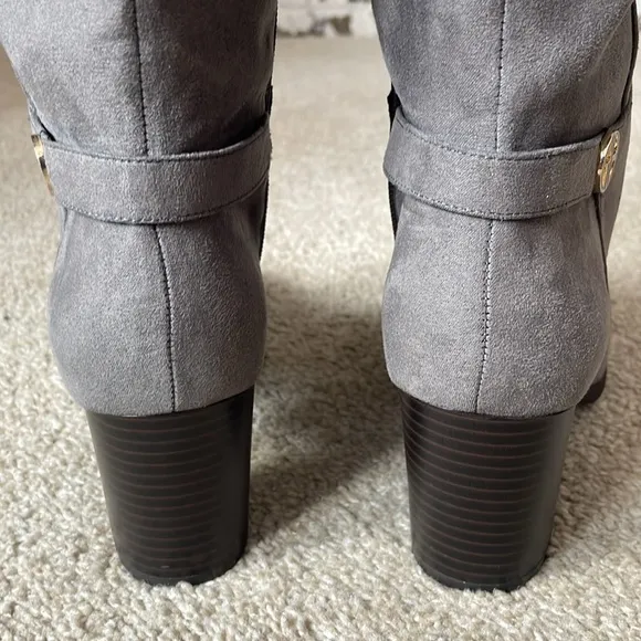 Giani Bernini Memory Foam Knee High Dress Boots Gray Faux Suede