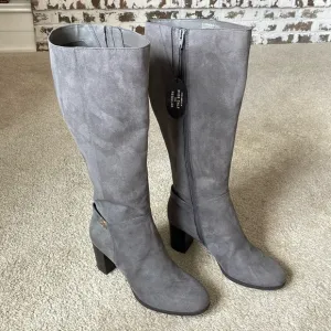 Giani Bernini Memory Foam Knee High Dress Boots Gray Faux Suede