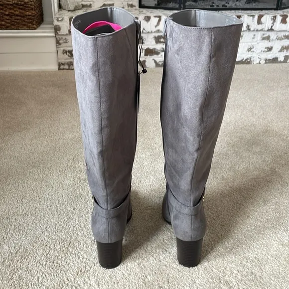 Giani Bernini Memory Foam Knee High Dress Boots Gray Faux Suede