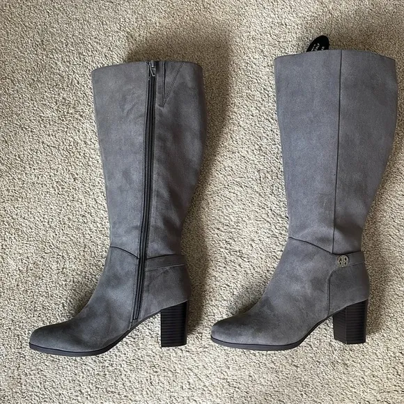 Giani Bernini Memory Foam Knee High Dress Boots Gray Faux Suede