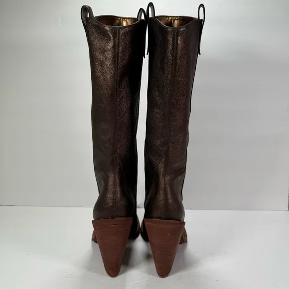 Gianni Bini Neal Bronze Leather Embroidered Western Cowboy Boots Size 8.5M