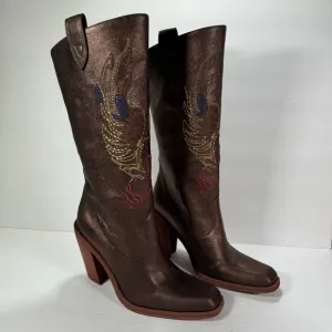 Gianni Bini Neal Bronze Leather Embroidered Western Cowboy Boots Size 8.5M