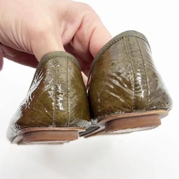 Gillian Julius Ballet Flats Size 6 Green Patent Leather Bow Toe Slip-on Shoes