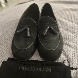 Giorgio Armani Black Suede Loafers with Tassels