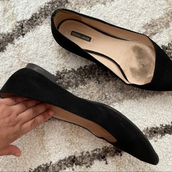 Giorgio Armani BlackSuede Point-Toe Ballerina Flats