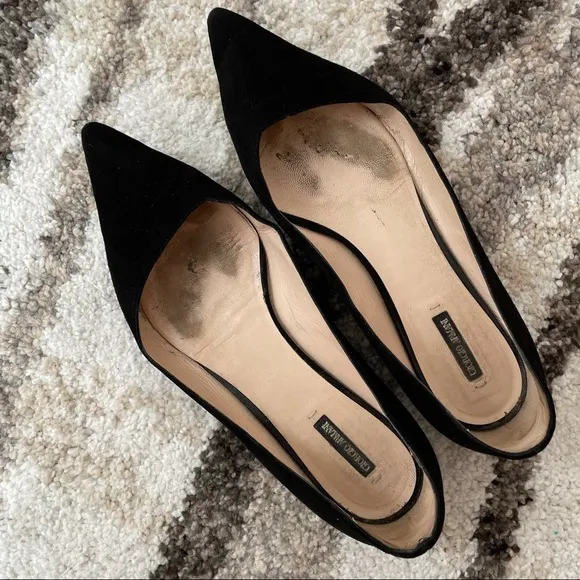 Giorgio Armani BlackSuede Point-Toe Ballerina Flats
