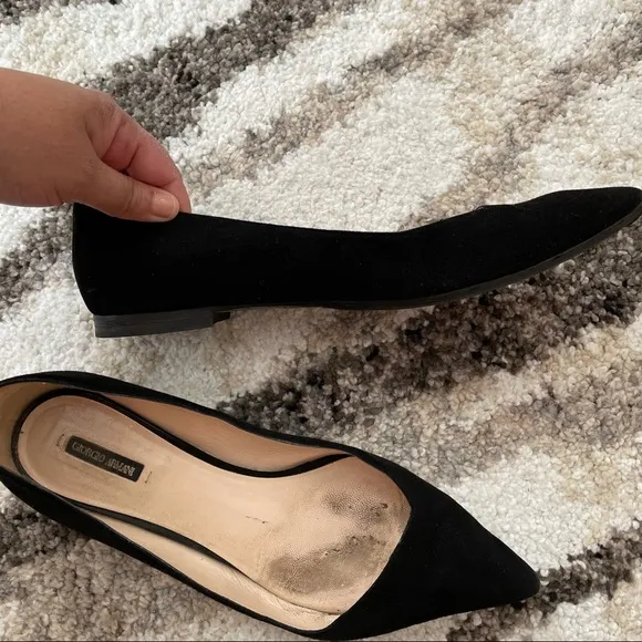 Giorgio Armani BlackSuede Point-Toe Ballerina Flats